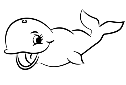 Cute Whale Black And White Coloring Page